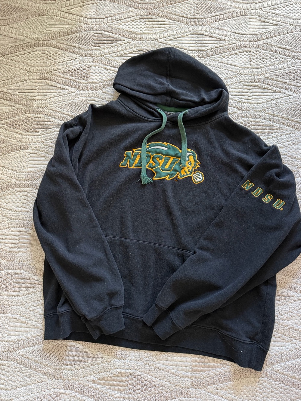 Vintage Stadium Athletics Black Hoodie with Green and Gold NDSU Logo